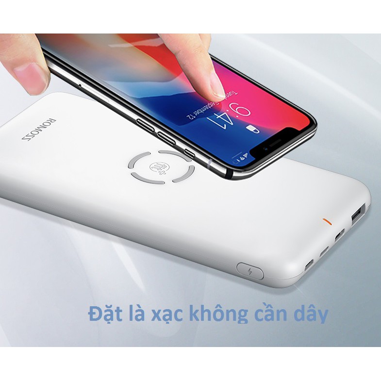 Pin sạc dự phòng không dây Romoss WL1A 10.000mAh lõi polymer 3 cổng input tiện dụng