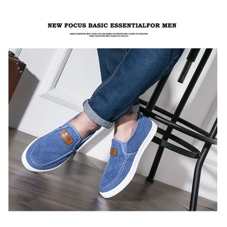 [2 Tất Lười + Hộp] Giày Lười Vải Jean - Xanh Nhạt