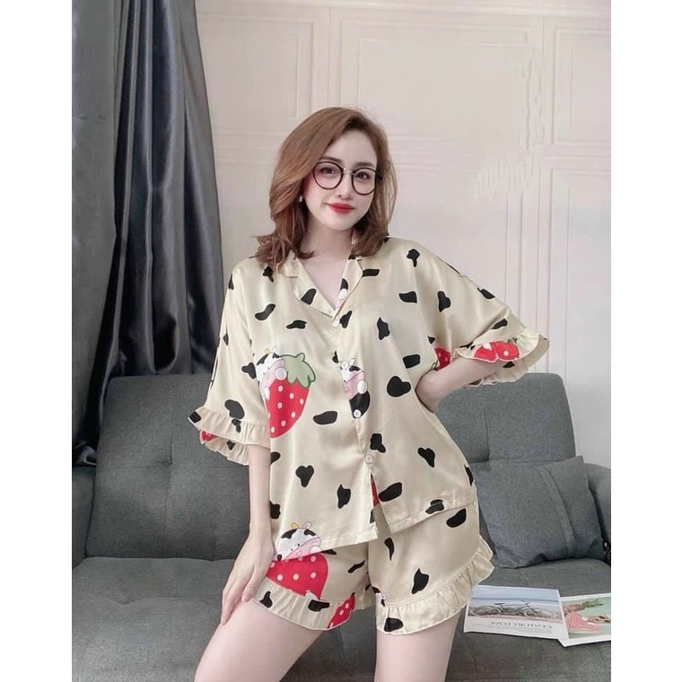 Đồ Bộ Bò Sữa Dâu Tây Cánh Dơi  dưới 65kg vải đẹp,bao mát, đồ bộ nữ mặc ở nhà