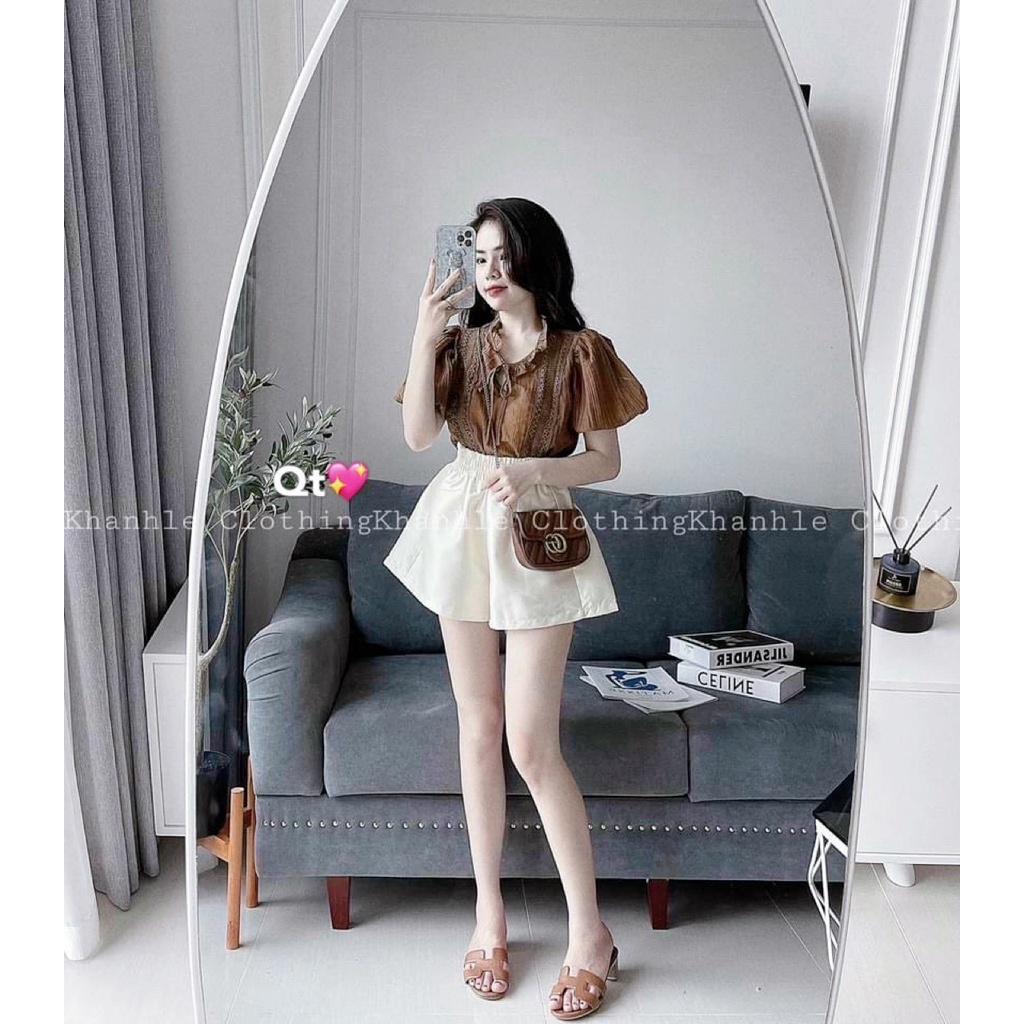Set Bộ Đồ Nữ Áo Tơ Phối Ren + Quần tacpa trắng