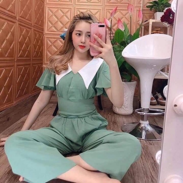 Sét tiểu thư cổ xếp quần suông