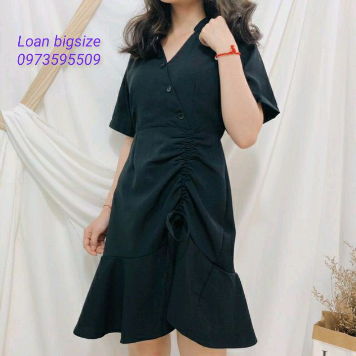Đầm Big Size Thiết Kế Lotifas đầm đen rúm hông rút dây cho người béo mập từ 55-95kg | BigBuy360 - bigbuy360.vn