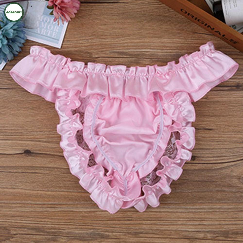 Quần lót lọt khe vải satin phối ren xuyên thấu quyến rũ dành cho nam