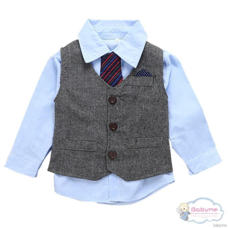 ♕ babyme ღ Gentleman Suit 3pcs Boys Long Sleeve Shirt +Vest+Pants Kids Boys Set