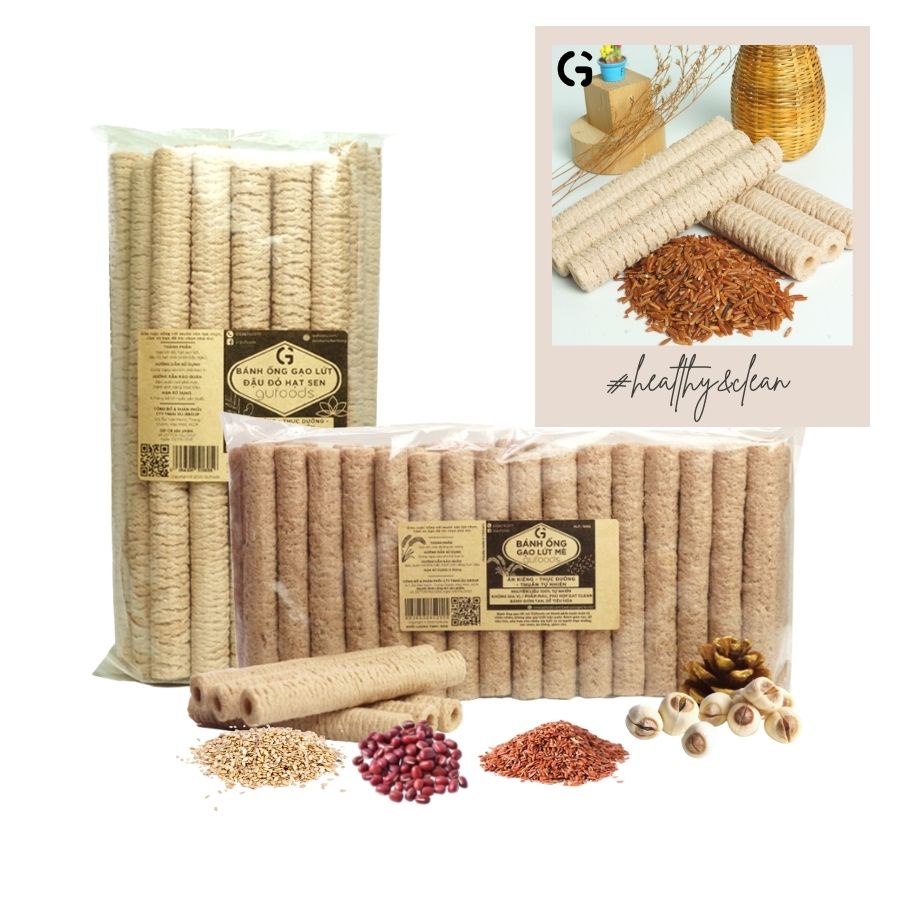 Combo 2 bánh ống gạo lứt GUfoods (Vị đậu đỏ hạt sen/Vị mè) - Ăn kiêng, Thực dưỡng, Thuần tự nhiên