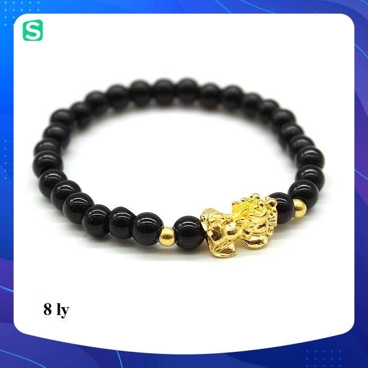 Vòng tay Tỳ Hưu hạt tròn mạ vàng,mang lại may mắn,tài lộc,Hạt đen đều, tròn,phát tài