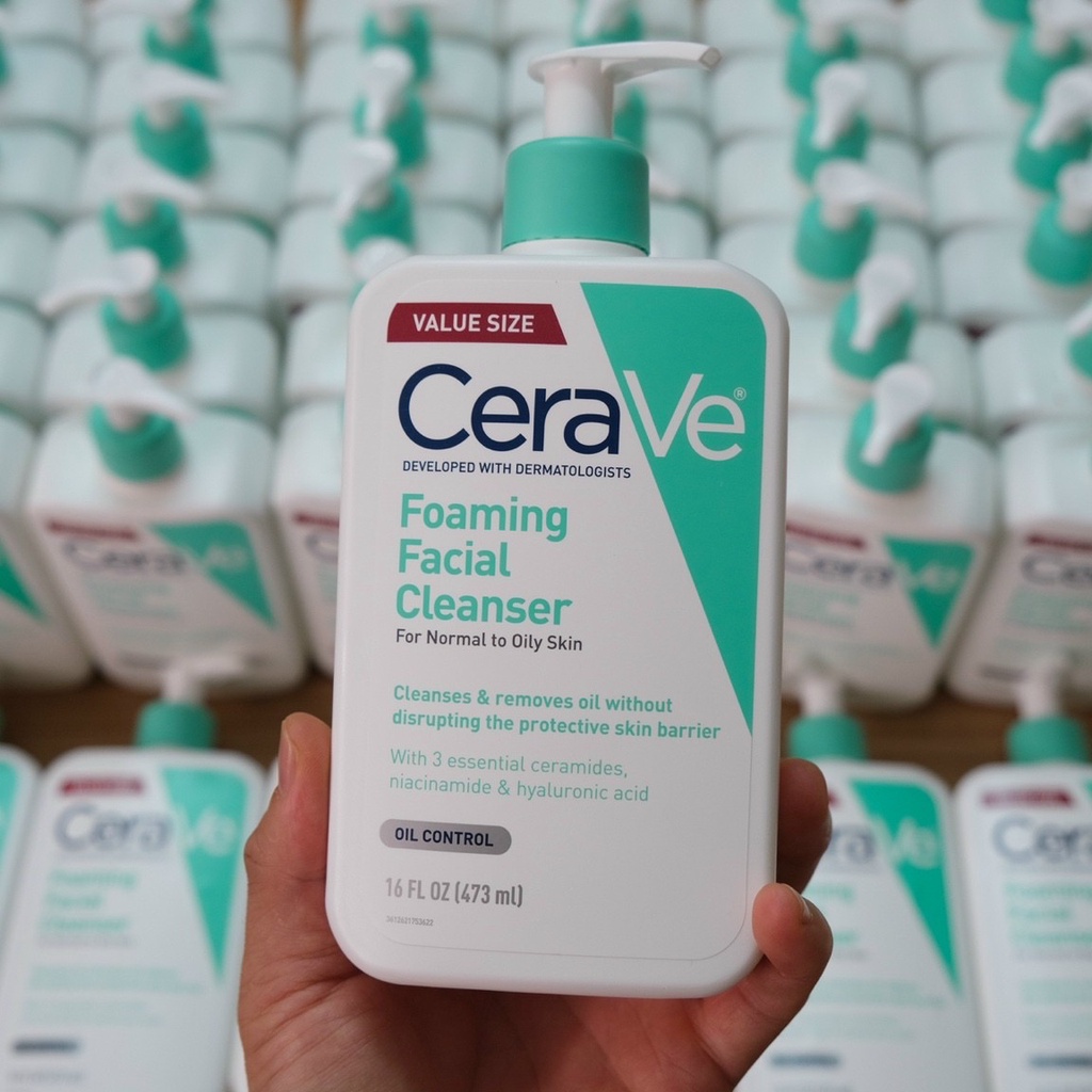 [BẢN PHÁP] Sữa Rửa Mặt Cerave Foaming-Hydrating Facial Cleanser 437ml