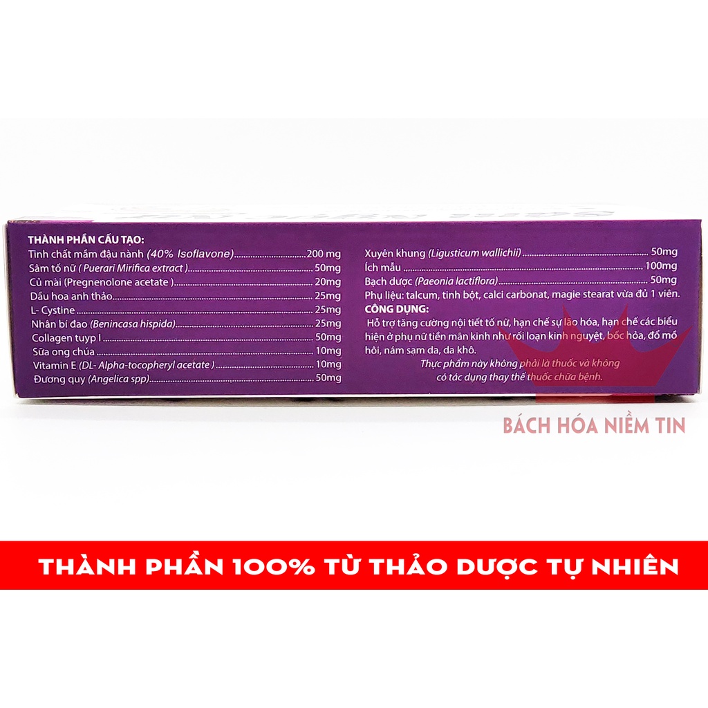 Viên uống tăng nội tiết tố nữ SÂM NGỌC NỮ Queen Spa, giảm nám sạm da, ổn định vòng kinh, tăng sinh lý nữ - Vỉ 30 viên