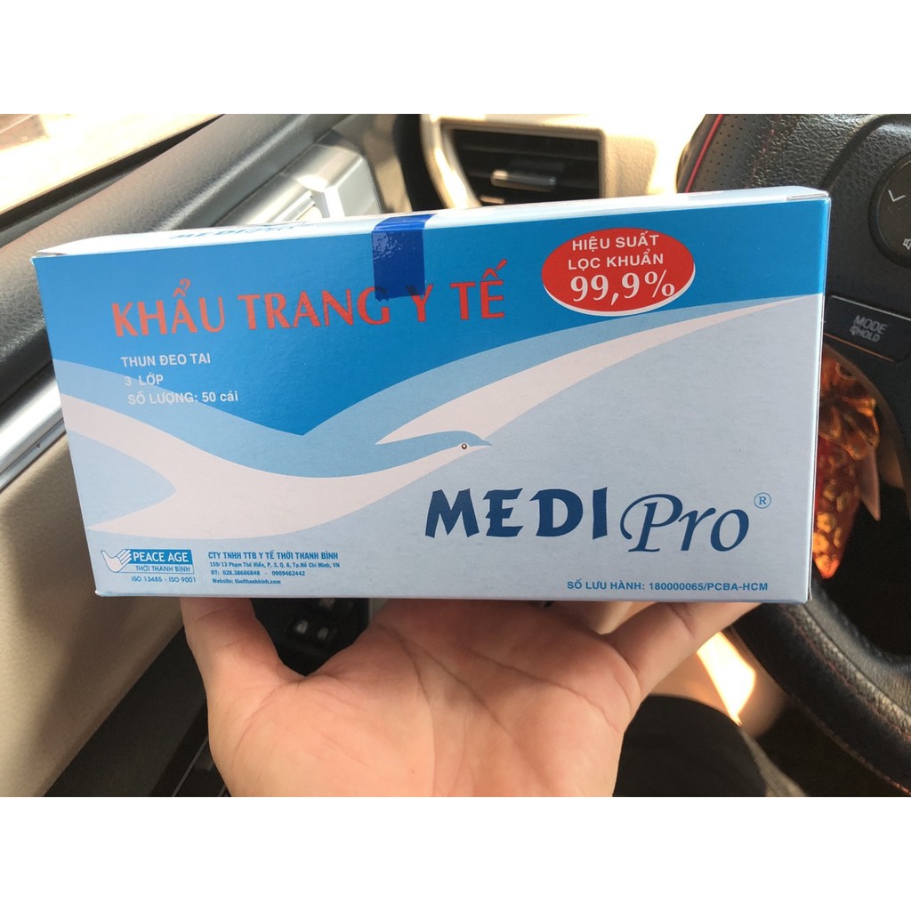 Khẩu trang y tế Medipro loại cao cấp 3 lớp. (50 cái/hộp)