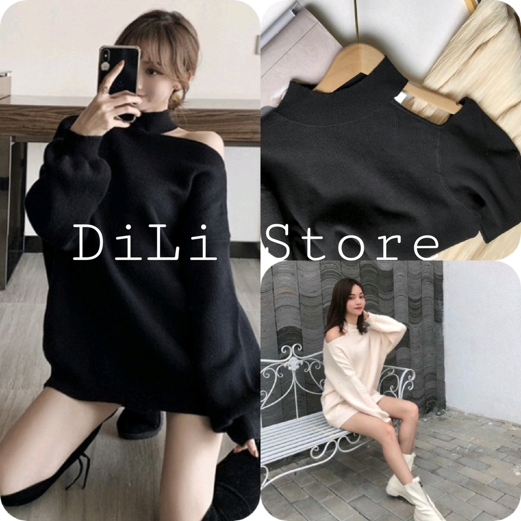 Áo Nỉ Nữ Khoét Vai Dài Tay 🦋 Áo Thun Nữ Dáng Trùm Mông Cá Tính 2 Màu 🦋