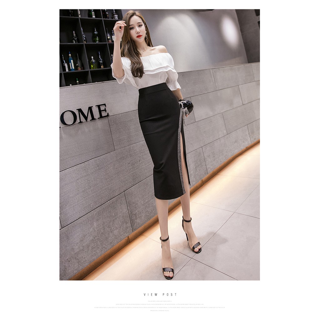 [CAO CẤP_TRỢ SHIP] Chân váy nữ body xẻ tà viền kim tuyến C052 chất lượng, co dãn, dự tiệc, văn phòng