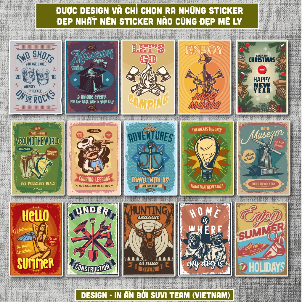 50 Sticker Vintage Retro 13 chống nước sticker dán laptop, điện thoại, đàn guitar, mũ bảo hiểm, vali. MSP:VR13