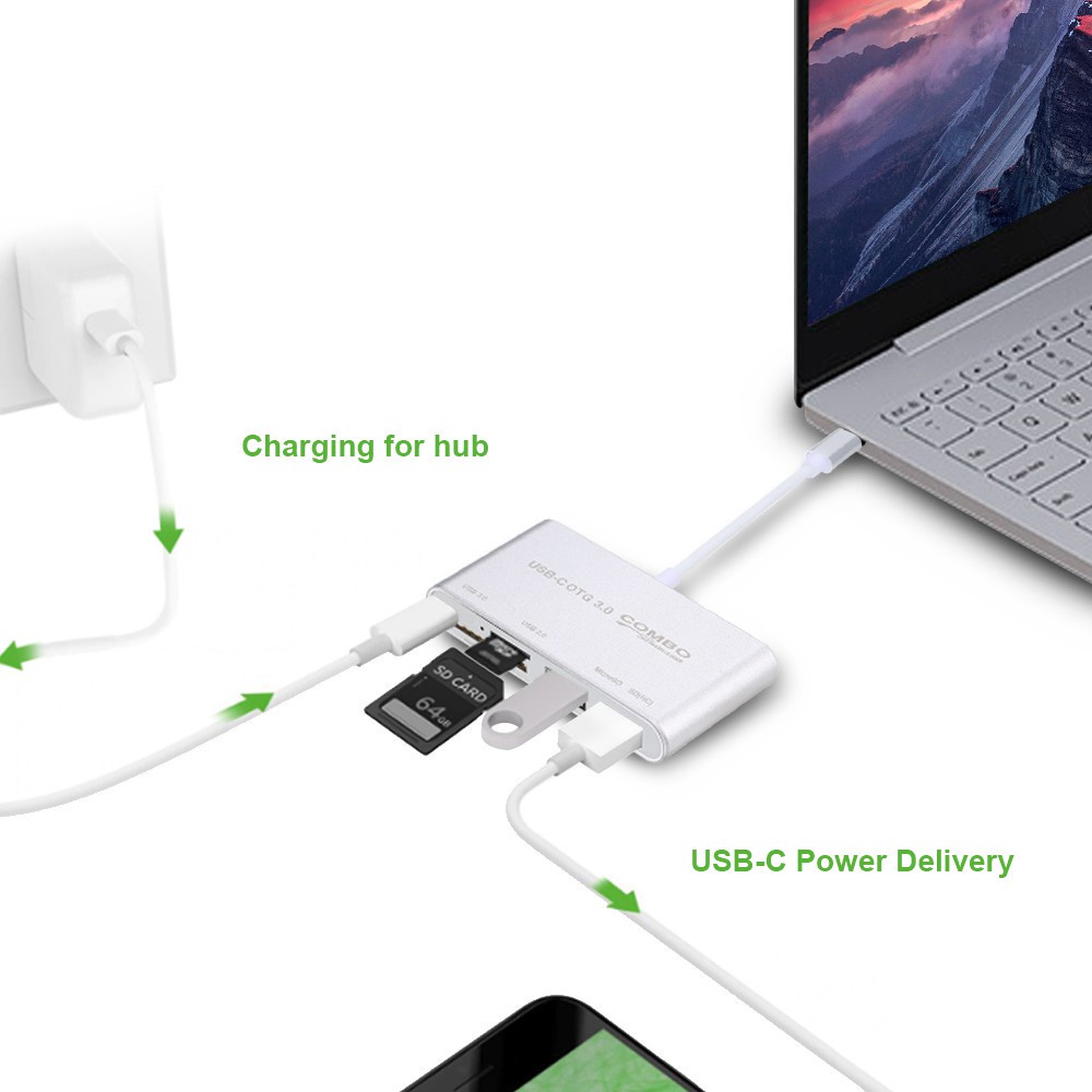 Hub Đọc Thẻ Nhớ OTG USB 3.0 5 Trong 1 Với Đầu Đọc SD / TF Cho MacBook