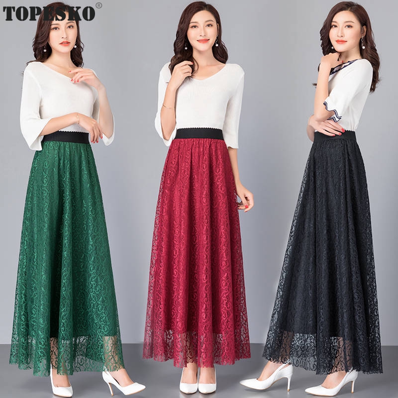 Chân váy ren dài lưng thun cao chất lượng cao cho nữ