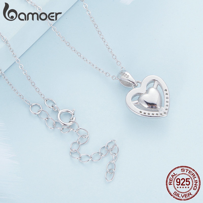 BAMOER Vòng cổ bạc 925 MặT HìNh TráI Tim ĐíNh Đá Zircon ThờI Trang Cho Nữ