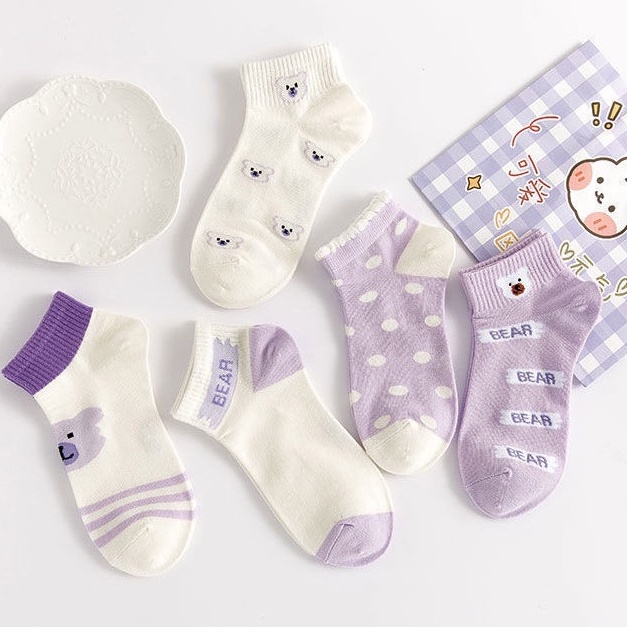 Tất nữ cổ ngắn họa tiết cute dễ thương, Set 5 đôi vớ nữ phong cách Hàn Quốc BeBie - BP425
