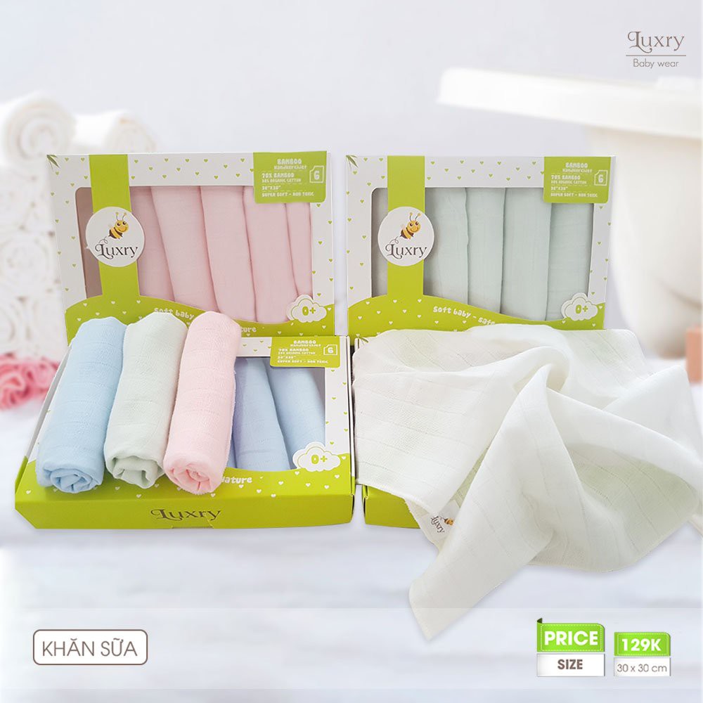 Khăn sữa sợi tre mềm mại kháng khuẩn kích thước 30 x 30 cm (set 6 cái) - Luxry