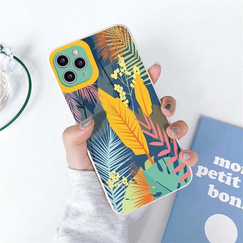 Ốp iphone LÁ CÂY ốp vuông iPhone 12 8plus x 11promax 7plus 8 6 6Plus 7Plus 8Plus X Xs Max 13 Promax tr192