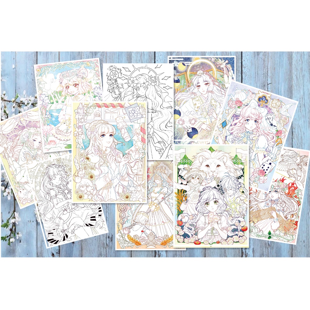 Line art tranh tô màu combo10tranh giấy dầy đẹp