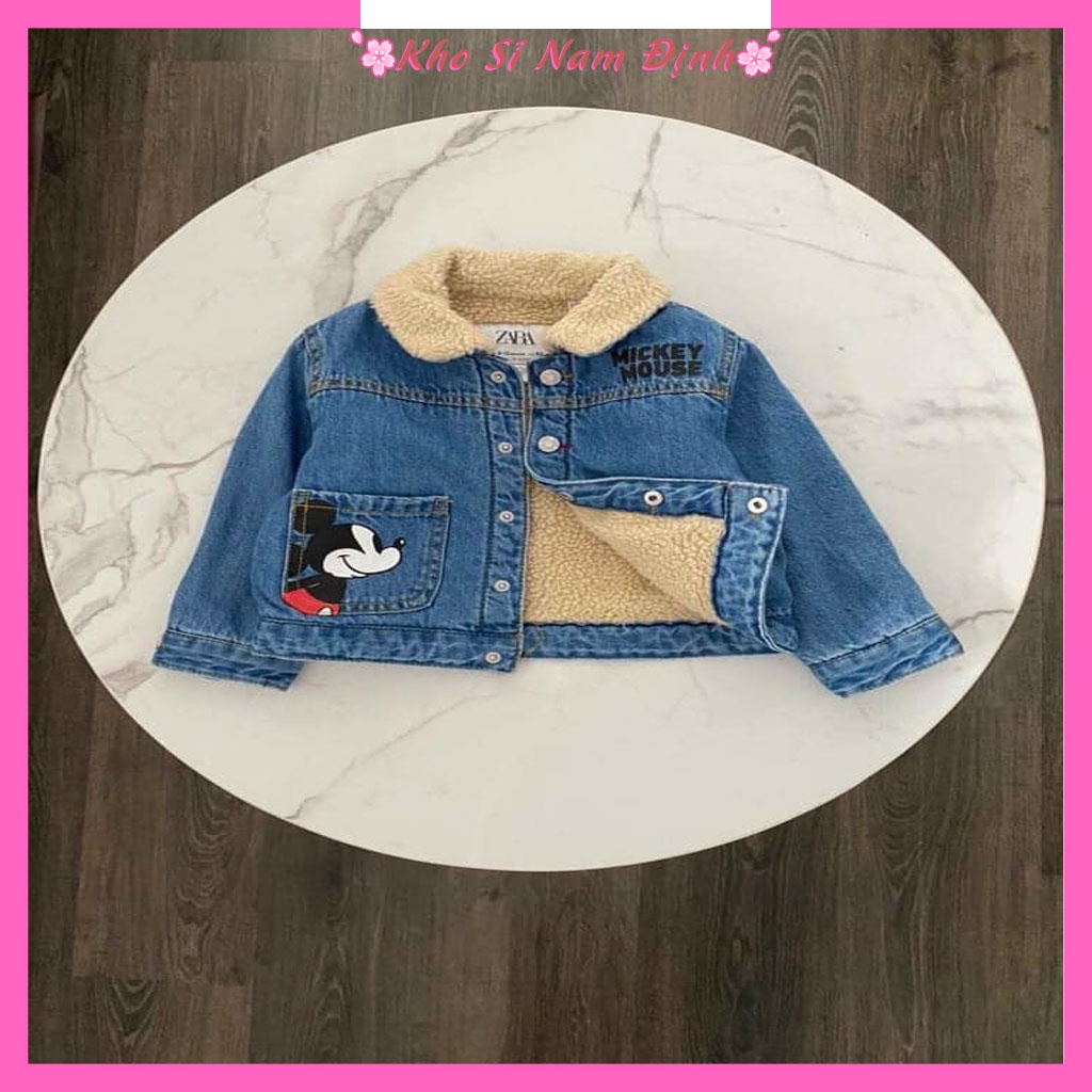 áo khoác jean jacket bé trai bé gái lót lông cừu Mickey siêu ấm