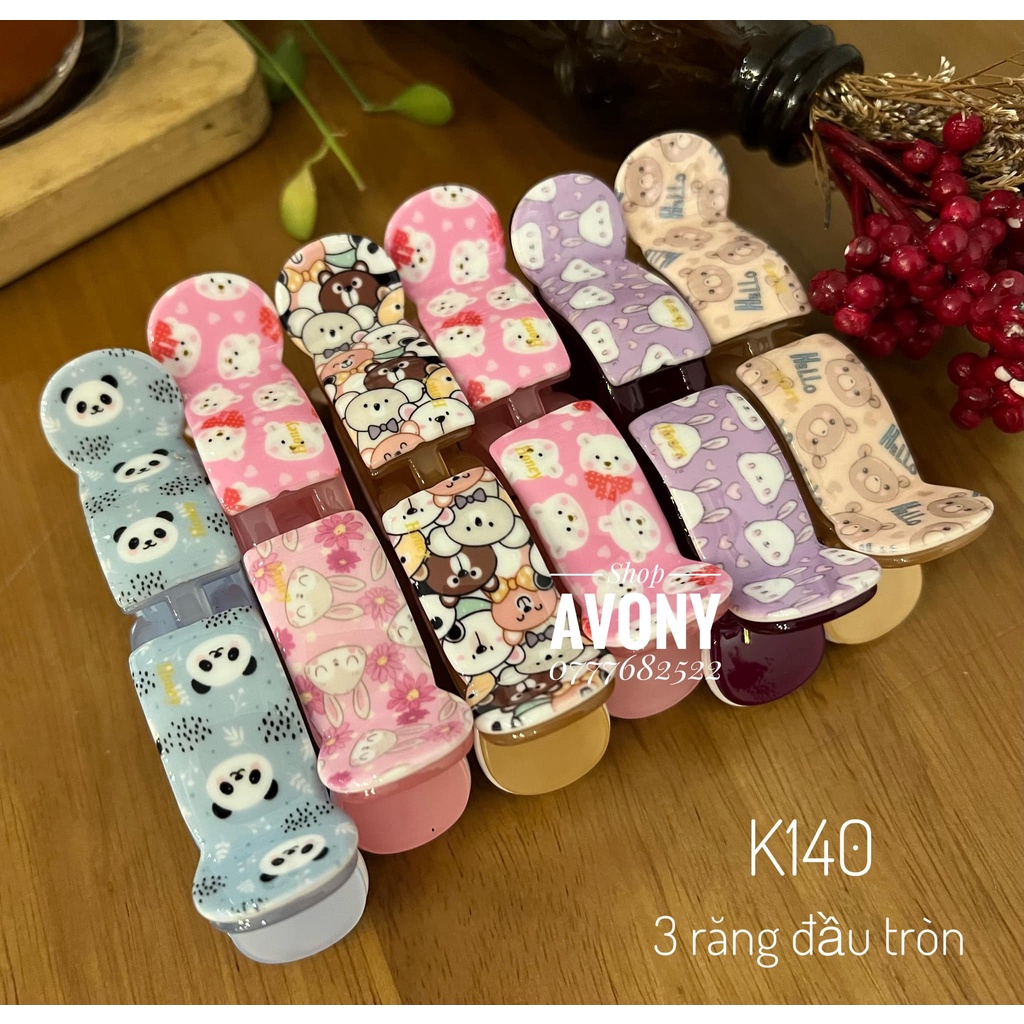 Bấu tóc, cào tóc, kẹp tóc dạng càng cua 3 - 5 răng in hoạ tiết gấu, thỏ siêu Hot hàng Honey