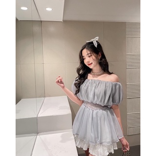 Áo voan nhũ chun eo cộc tay