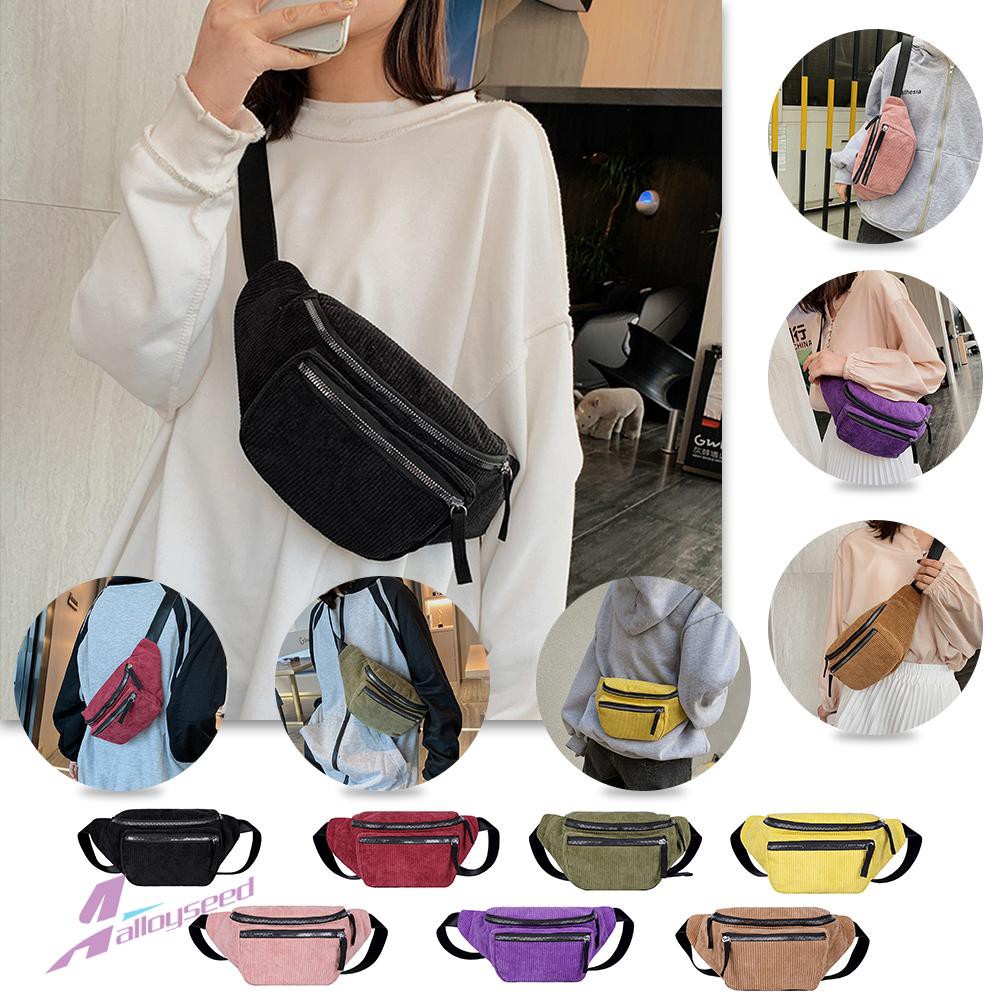 Al Fanny Chest Pack Zipper Women Men Crossbody Bag Corduroy Travel Money Pouch