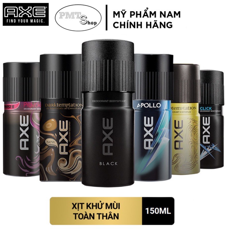 Xịt nước hoa toàn thân AXE 150ml Apollo  | Black | Gold | Dark | Click | Provoke | Excite | Collision | Musk | Marine