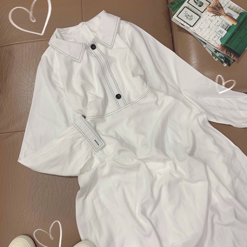 Đầm maxi trắng phối viền dài tay hàng loại 1 (ảnh thật trãi sàn) | BigBuy360 - bigbuy360.vn