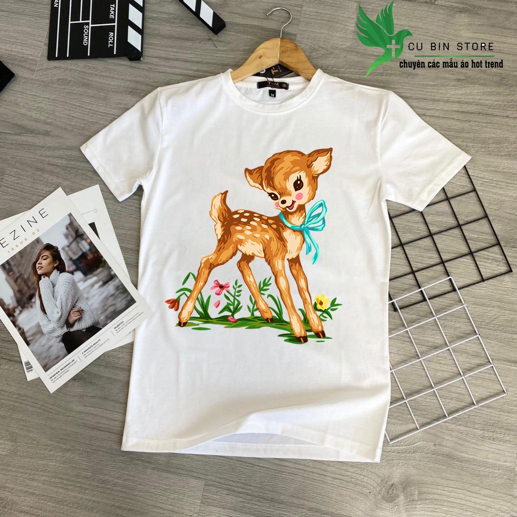 Áo thun cotton mang hình con nai chất lừ dễ thương hàng siêu hot hit - o23