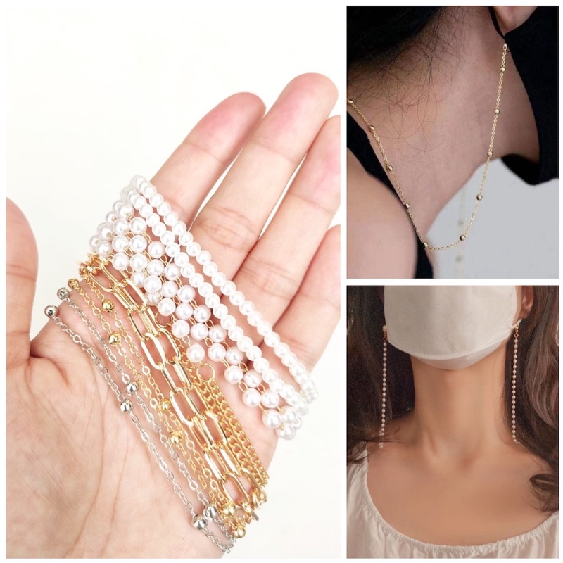 Dây Đeo Giữ Mắt Kính Đính Hạt Ngọc Trai Trắng Và Pha Lê Màu Đen Thời Trang