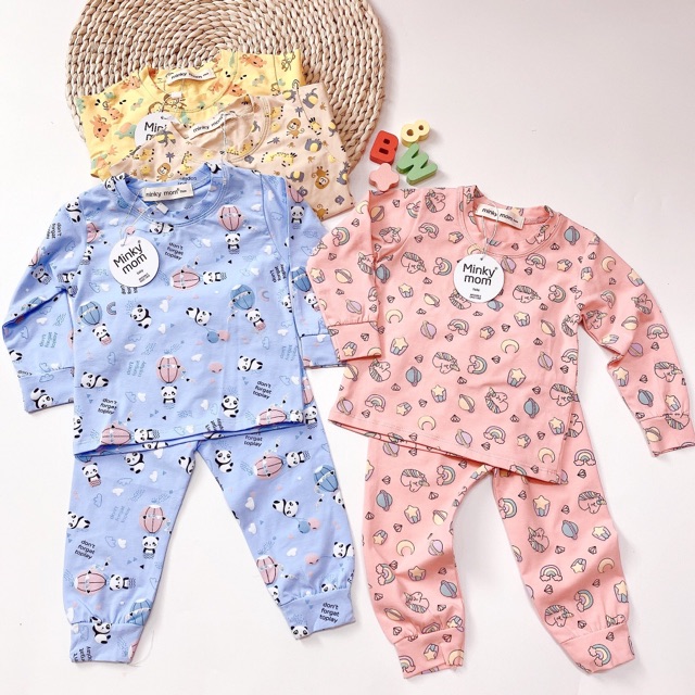 (t&amp;hkids) Bộ Dài Tay Cotton Dày Minky Mom In Hình Dễ Thương Cho Bé Trai Và Bé Gái