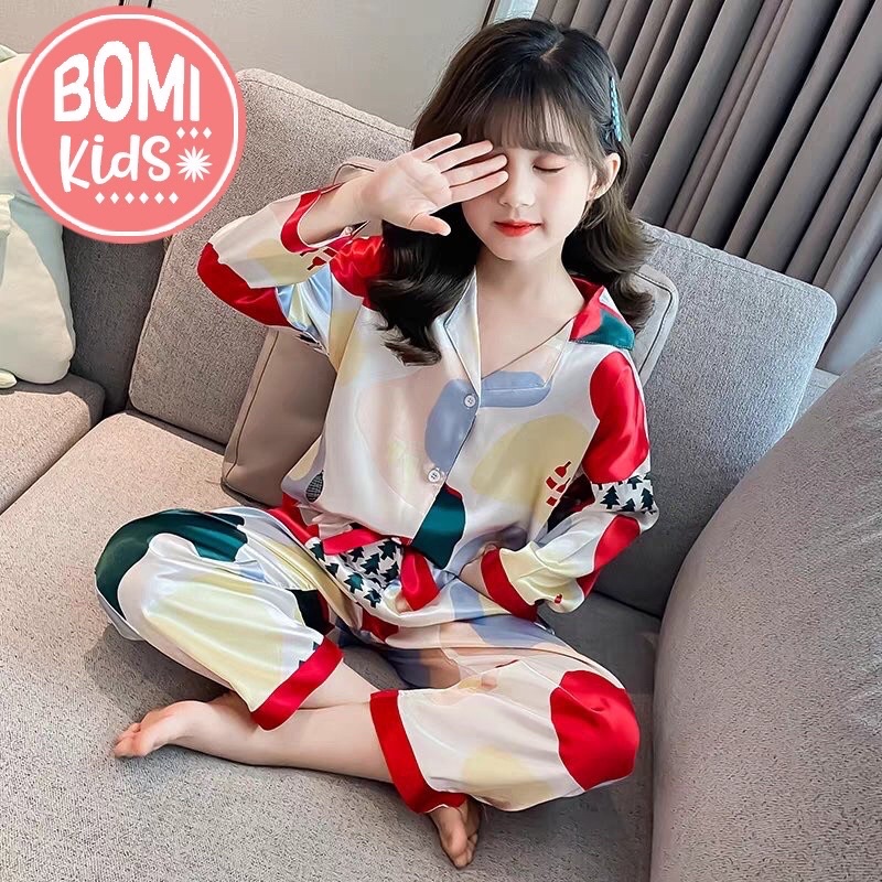 [ 15KG - 37KG ] Đồ Bộ Bé Gái Mặc Nhà dài tay Pijama Lụa 3D Cao Cấp Cho Bé