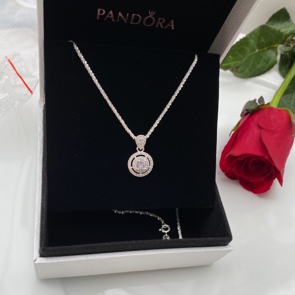 Dây chuyền bạc ý Evasilver mặt hình tròn gắn đá sang trọng nữ tính, Vòng cổ bạc S925 mẫu dây xù bền đẹp sáng bóng