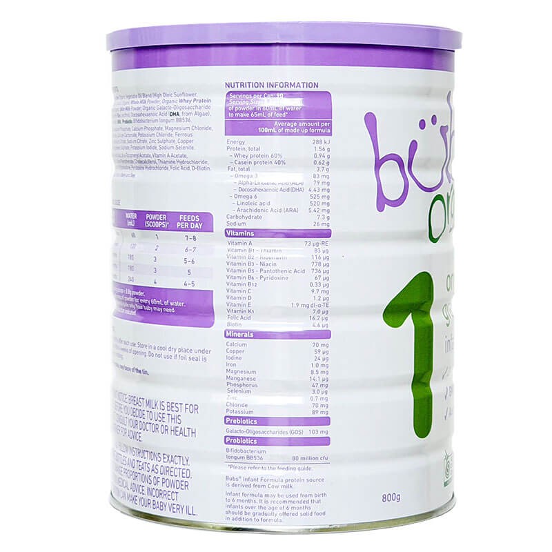 Sữa bò hữu cơ cho bé Bubs Organic Grass Fed Follow-on Formula Úc 800g