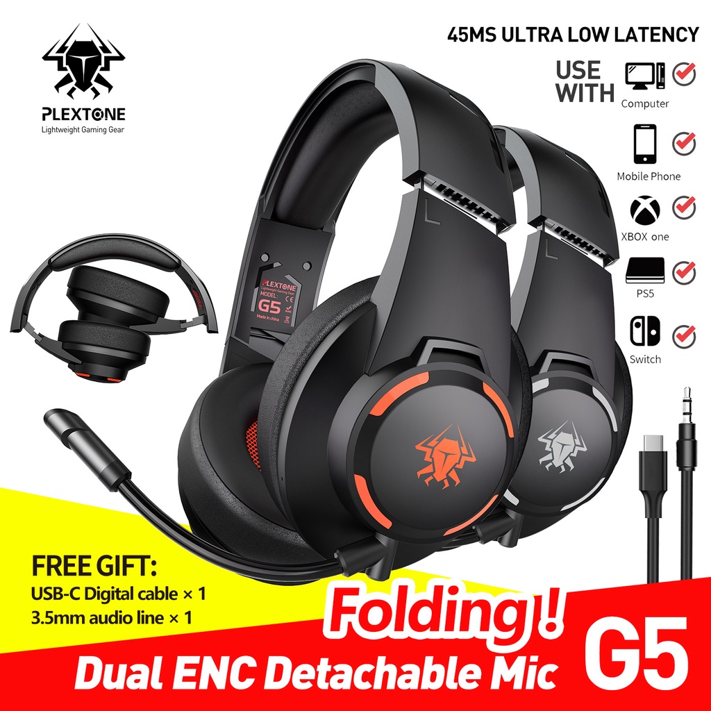 Tai nghe chơi game không dây Plextone G5 BT5.1 45ms có thể gập lại kèm mic giảm tiếng ồn