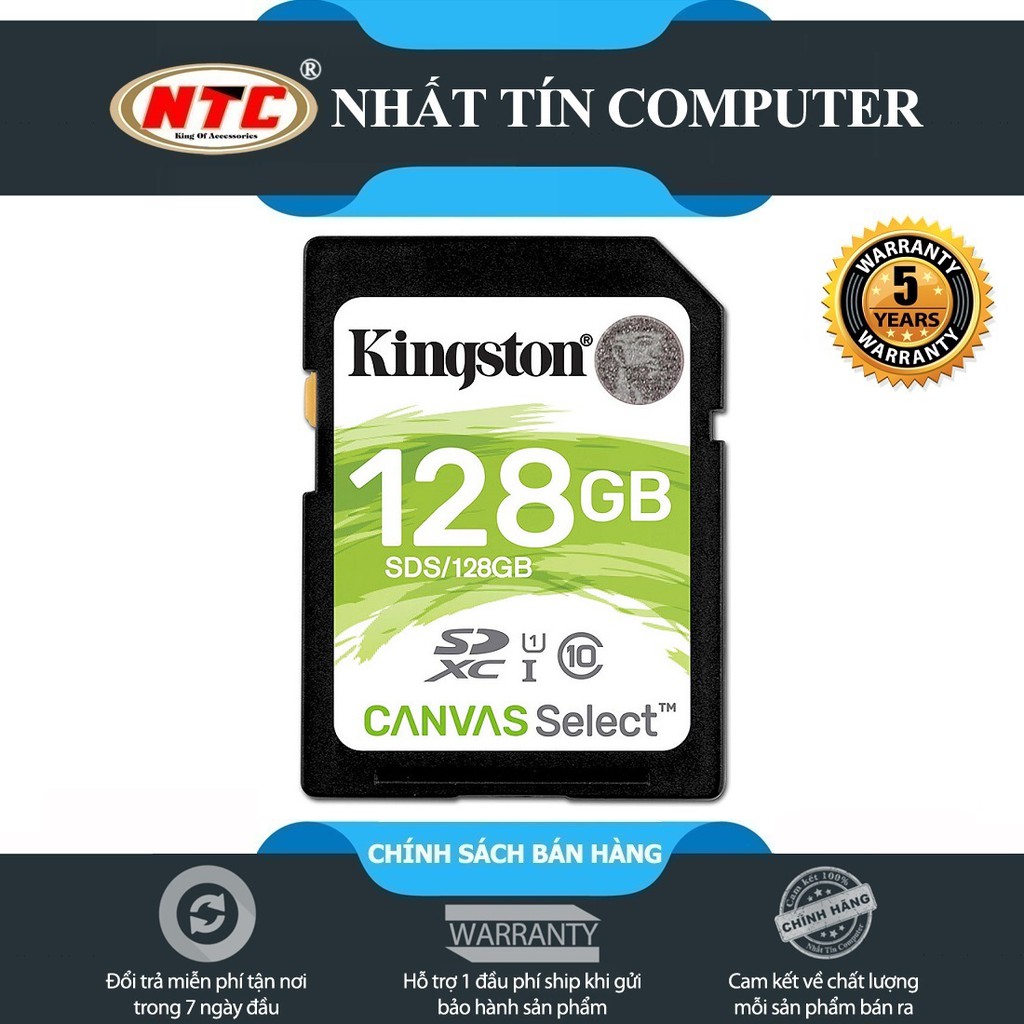 Thẻ nhớ Máy Ảnh SDXC Kingston 128GB UHS-I U1 80MB/s - CANVAS Select (Trắng)