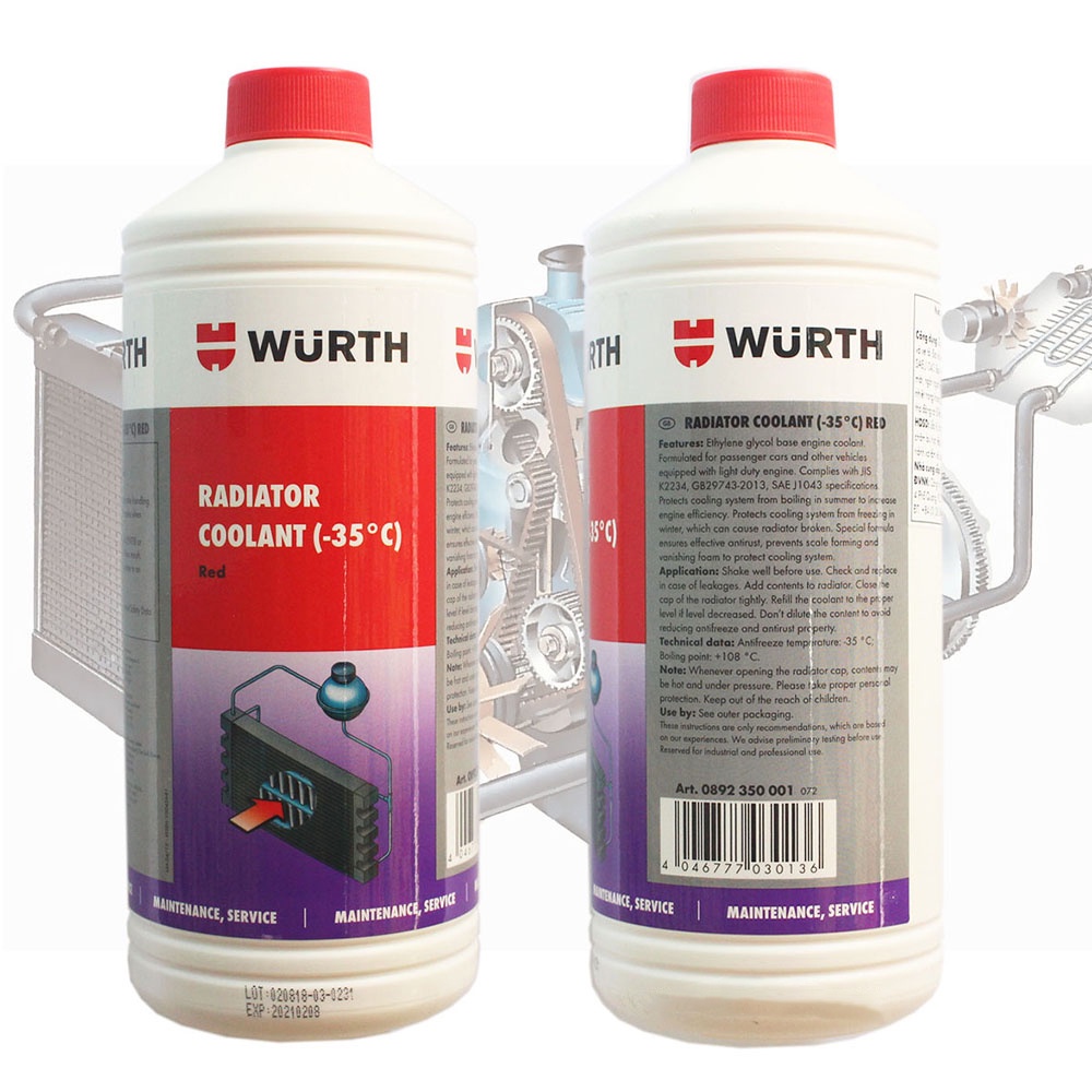 Nước giải nhiệt  RED 1L Nước làm mát động cơ cao cấp Wurth Radiator Coolant