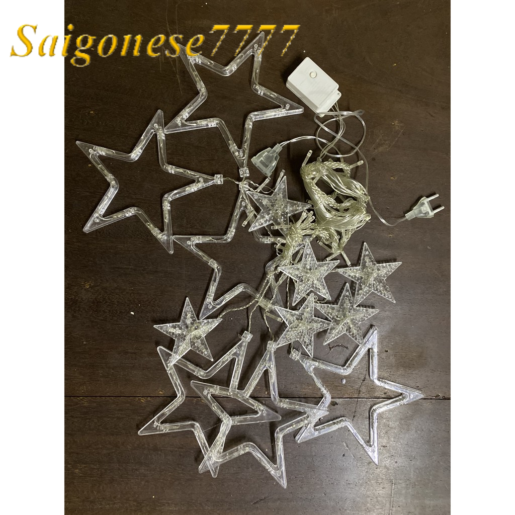 Dài 3 Mét 12 Đèn Led Hình Ngôi Sao May Mắn Trang Trí Ngoài Trời Noel Lễ Tết Rèm Đèn Led Chống Nước Xài Điện 220V