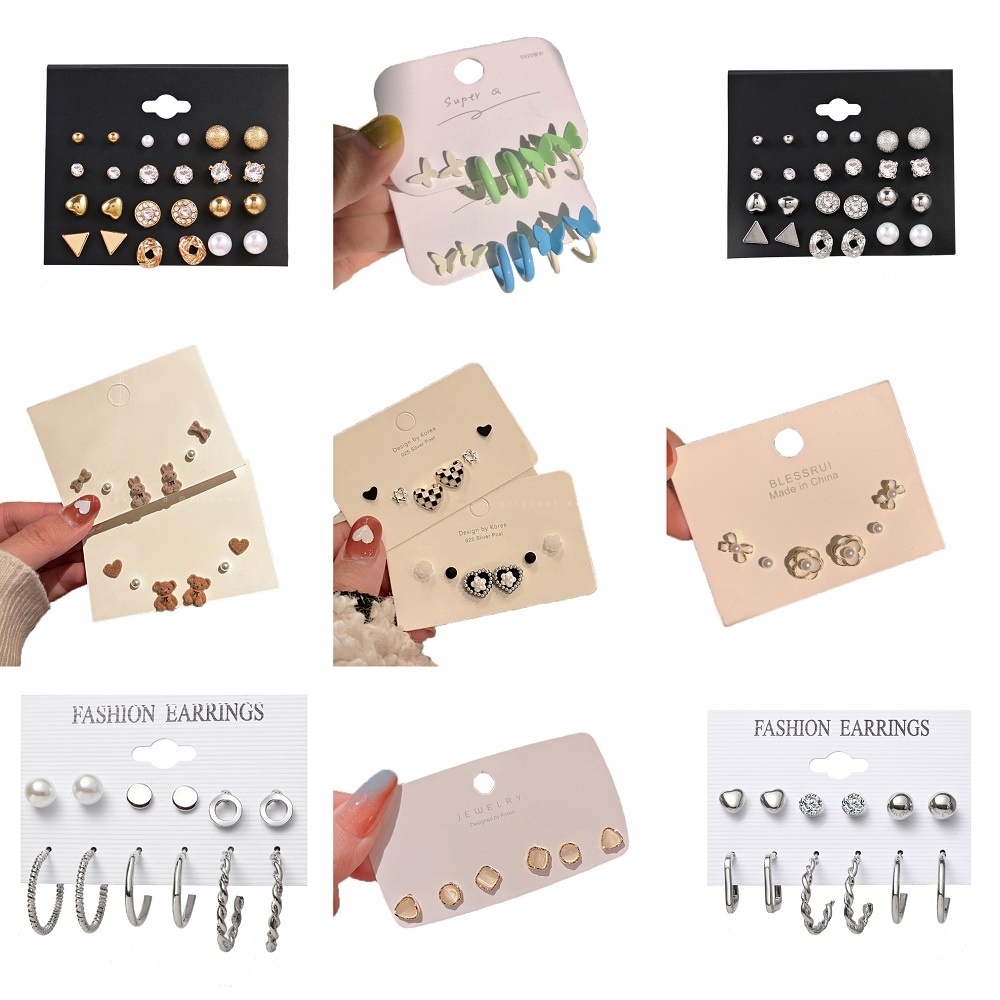 Set khuyên tai DODDER dạng xỏ nhiều kiểu dáng tùy chọn đính đá pha lê ngọc trai giả thời trang dành cho nữ
