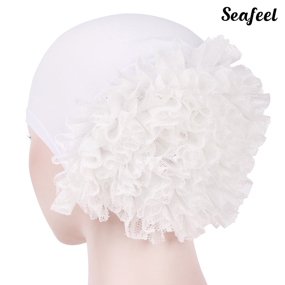 【SF】Mũ Trùm Đầu Vải Cotton Phối Ren Hoa Mềm Mại Màu Trơn Thời Trang Cho Nữ