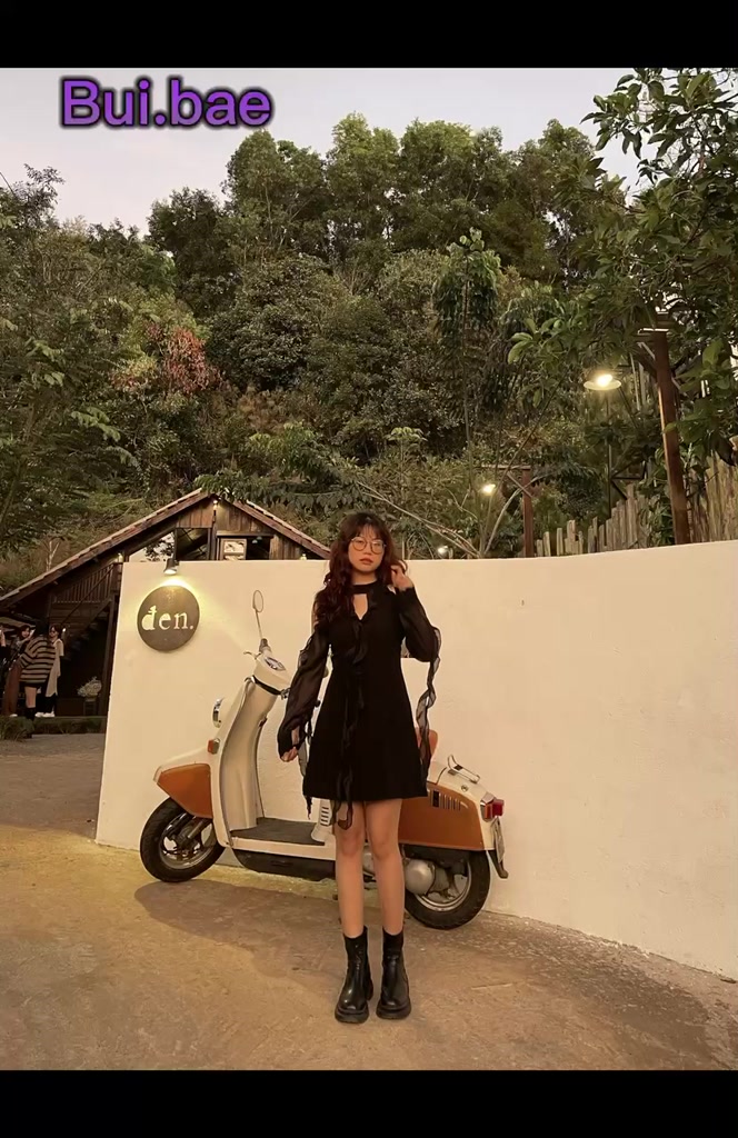 (video cua shop) đầm phối bèo tay, bèo hông dáng chữ A cổ tròn hottrend nhện đen | BigBuy360 - bigbuy360.vn