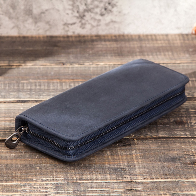 Túi Đựng Bút Bằng Da Bò Thật Handmade Có Khóa Kéo Phong Cách Retro