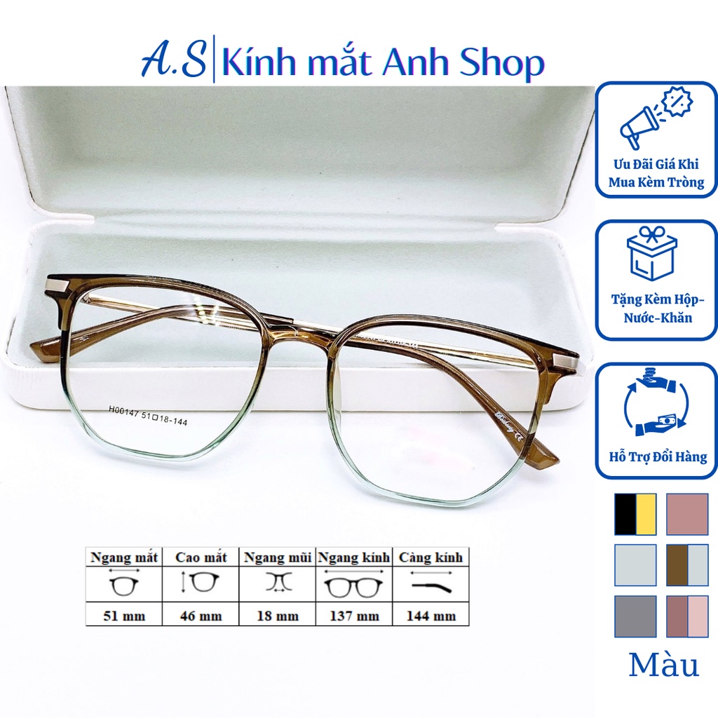 Gọng kính giả cận thời trang chất liệu kim loại lục giác 00147 nhận cắt cận viễn loạn giá ưu đãi