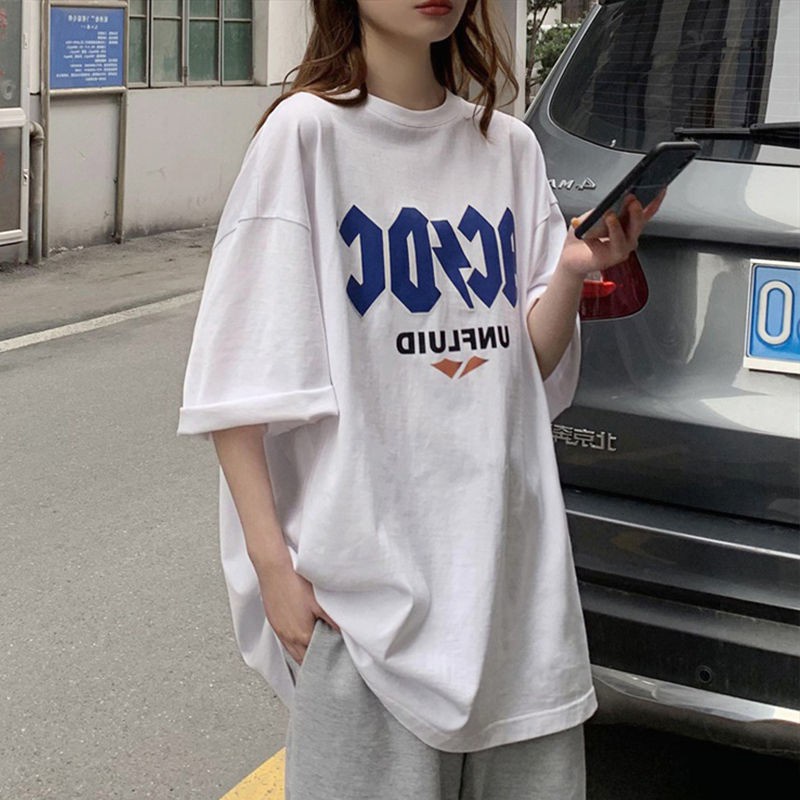 Summer T-shirt women's short sleeve loose Korean style versatile Harajuku style for students ins trendy casual print top