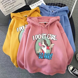 Áo hoodie vải nỉ lót bông dày dặn in I don’t care