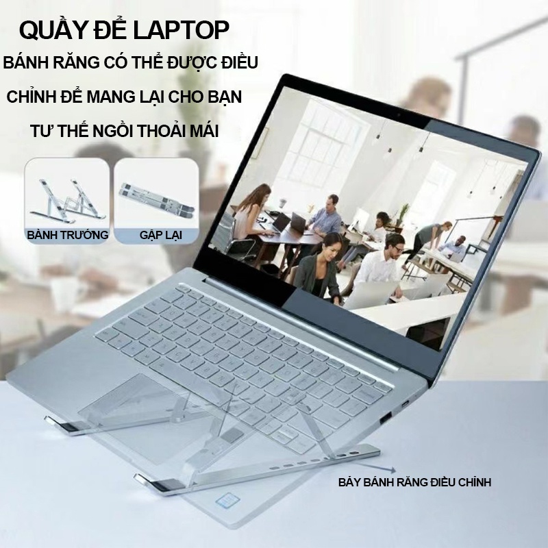 Giá đỡ laptop bằng nhôm VNNETLAN có thể điều chỉnh được độ cao/ đế tản nhiệt 2 tầng/ chống mỏi/ dễ dàng gấp gọn