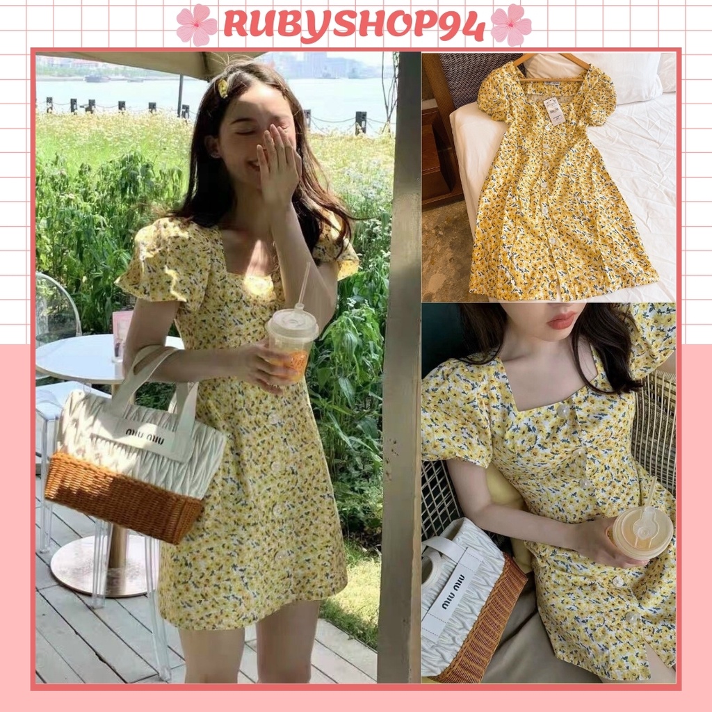 Váy hoa nhí, Váy tiểu thư vintage cổ vuông cực xinh