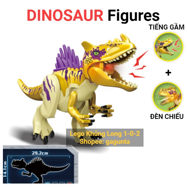 Lego Khủng Long Mới 2021 CÓ ĐÈN + TIẾNG GẦM Phiên Bản Màu Vàng Jurassic World Hãng Lele