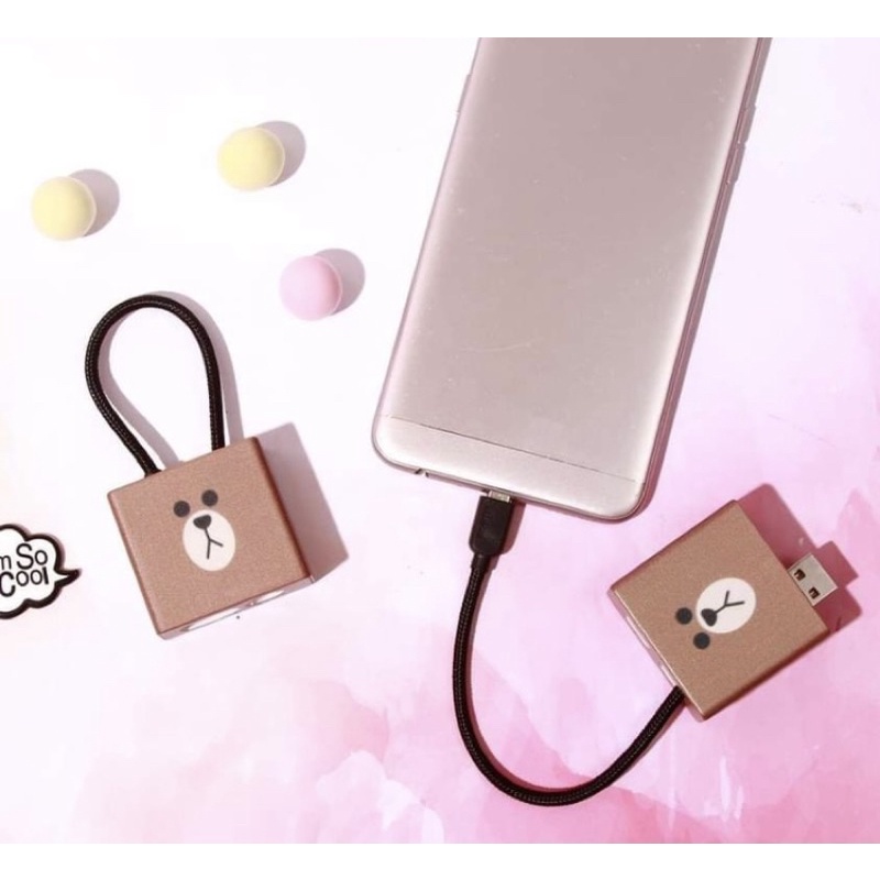 Dây sạc iphone,samsung tặng &chia tai nghe sạc mẫu Gấu Thỏ Vịt Brown Line
